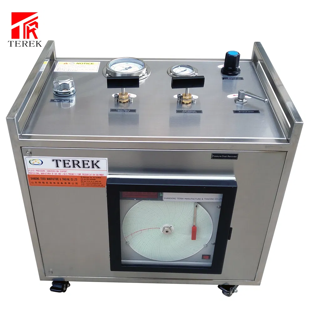 Unidad de bomba de prueba hidráulica impulsada por aire marca Terek con registrador gráfico 7424 psi